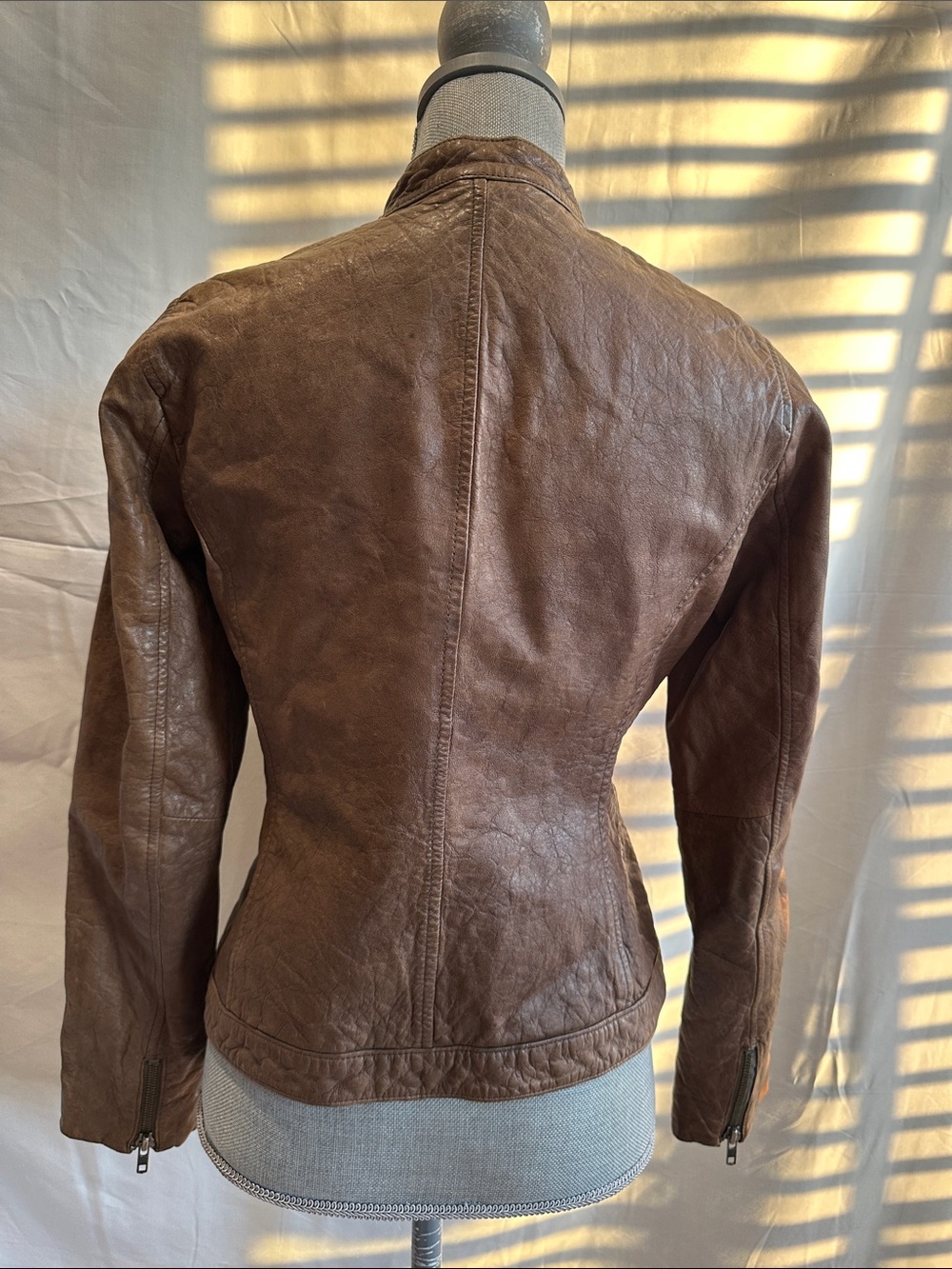 Brown Women's Leather Moto Jacket - Picture 4 of 16